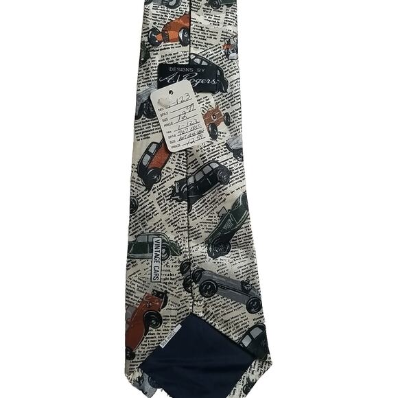 Vintage Designs By A. Rogers Men's Newspaper Vintage Cars Neck Tie - Picture 3 of 4